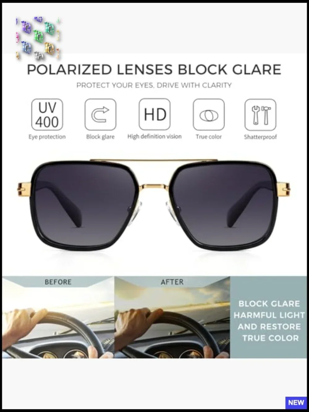 Retro Square Double Bridge Aviator Polarized Sunglasses for Driving UV400